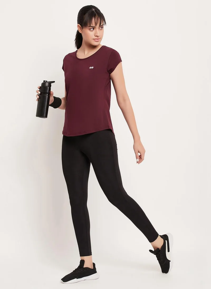 Clovia Clovia Comfort Fit Active T-shirt in Maroon - Cotton
